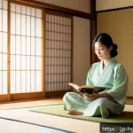회복탄력성 향상을 위한 학습 스타일 이해 - A serene Japanese-style room bathed in soft morning light, featuring a young Japanese woman in casua...
